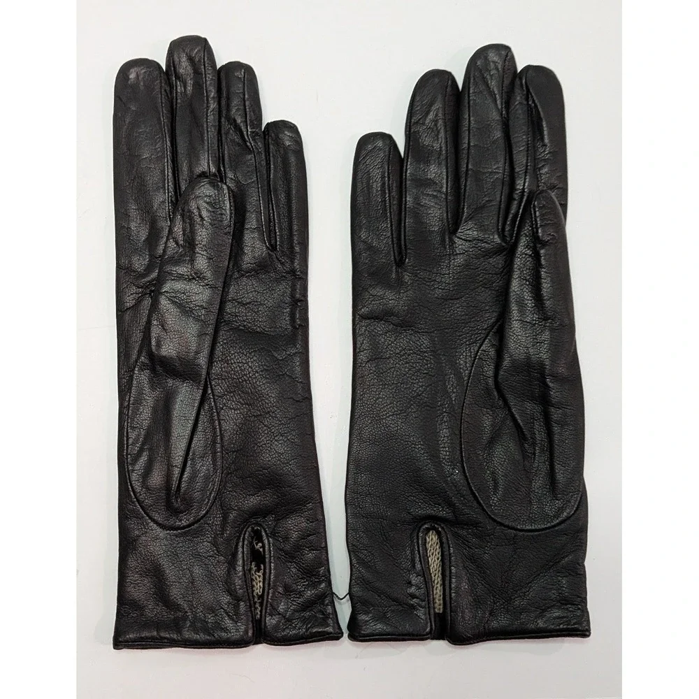 Leather Gloves Women 6.5 Black Fair Cashmere Lined Made in France